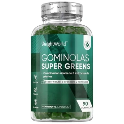 Imagen de Super Greens Suplemento 90 Gominolas 8 Organic como Moringa, Hierba de Cebada, Chlorella, Apio, Alcachofa Multivitaminas con Vitamina B12 y Zinc Sabor a Arándanos Frambuesa