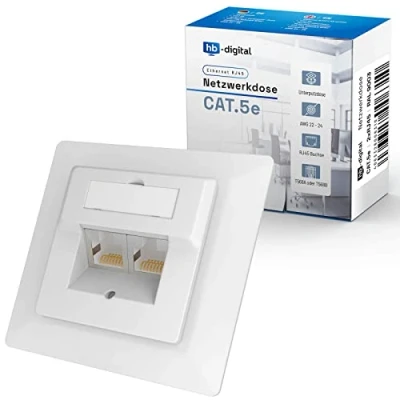 Imagen de hb digital 1 enchufe de red CAT 5e para CAT.7 CAT.6A CAT.6 CAT.5 cable instalación con 2 puertos RJ45 Caja datos universal EIA/TIA 568A &amp;B 8P8C Gigabit Ethernet RAL9003 blanco señal