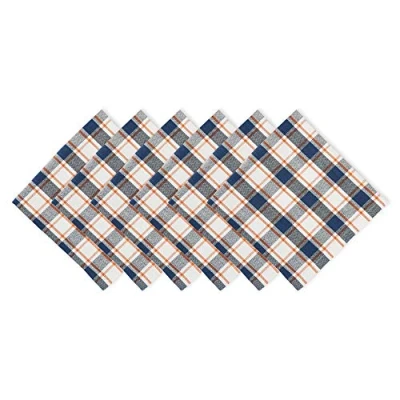 Imagen de DII Autumn Farmhouse Plaid, algodón, Azul y Naranja, Juego de servilletas, 20 x Pulgadas