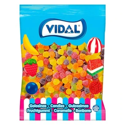 Imagen de Vidal Golosinas, Gomitas azúcar. Caramelo de Goma sabores y colores surtidos recubiertos Mezcla Frutas. Bolsa 1 Kg