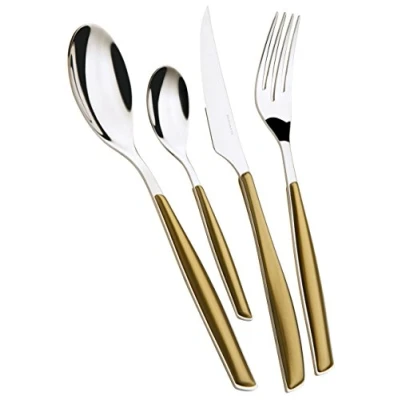 Imagen de BUGATTI, Glamour, Juego de cubiertos 24 piezas en acero inoxidable 18/10 y mango color ORO. para 6 personas compuesto por cucharas, tenedores, cuchillos cucharas café