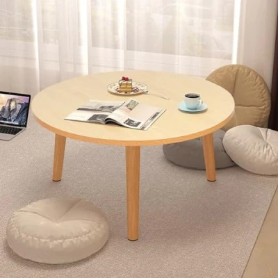 Imagen de HshDUti mesa de centro redonda para sala estar, baja, central pequeña con 4 patas café madera, comedor, té, auxiliar, sofá auxiliar
