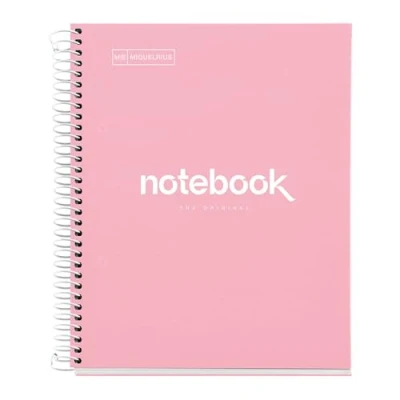 Imagen de Miquelrius Cuaderno A5 Notebook Emotions, 80 Hojas 90 g/m², Cuadrícula 5 x mm, 1 Franja de Color, Espiral Microperforado, Cuadriculado, Tapa Extra Rígida, 2 Taladros, Rosa