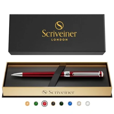Imagen de Scriveiner Bolígrafo Deep Crimson Red, Magnífico Ballpoint Deluxe Cromado Rojo Carmesí, Recambio Negro Schmidt, Perfecto para Regalar a Hombres, Mujeres y Ejecutivos