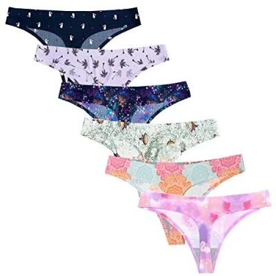 Imagen de Nightease Ropa Interior Tanga de Seda Hielo para Mujeres Paquete 6 Sin Costura Bragas (M, Estilo4)