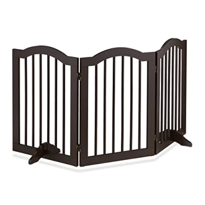Imagen de Relaxdays Barrera Seguridad Niños, Plegable, con Patas, Valla Protección Bebés y Perros, Redondeada, 70x154x30cm, Marrón, Tablero de Fibras