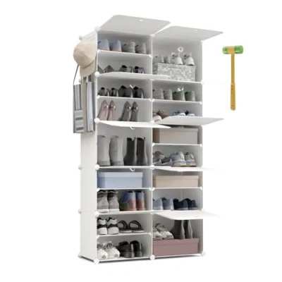 Imagen de Newlux Zapatero 10 Compartimentos Cube C10 40 Pares (83x32x155cm). Organizador Zapatos 30x40x30cm Cada Cubo. Entrada Recibidor Modular 50kg Capacidad. Estantería Plástico Blanca
