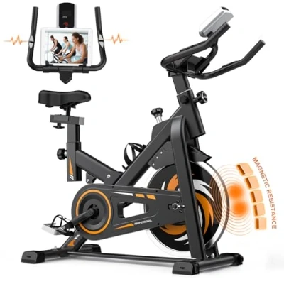 Imagen de Decorcn Bicicleta Estatica Indoor, Bici Magnética con Volante 15 KG, Resistencia Ajustable, Monitor LCD, Pulsómetro, Soporte de Dispositivos,Porta Botellas, Máx. 150kg