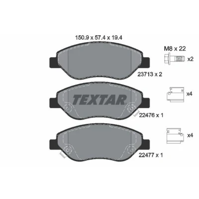 Imagen de TEXTAR 2247601 Juego de pastillas freno con avisador acústico desgaste tornillos pinza accesorios FIAT: Tipo Familiar