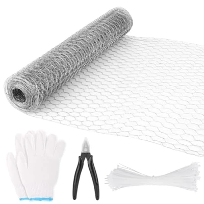 Imagen de NVIYAM Malla de Alambre Pollo 40cm x 6m Conejera Hexagonal Galvanizada Gallinero Metalica Valla Conejos con Alicates Corte y Guantes
