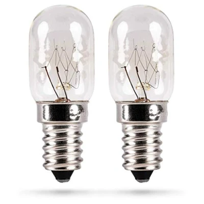Imagen de HEITECH lámpara de frigorífico 2 pack 15W E14 bombilla para máquina coser, capó cocina, vitrina, piedra sal con cápsula T22, 90 lúmenes, 2500K
