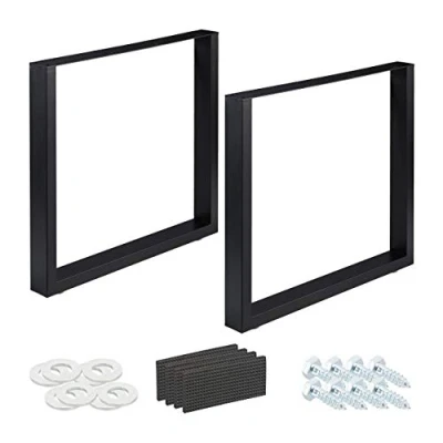 Imagen de Relaxdays 2er Tischkufen Schwarz Patas de Mesa en Set 2, 80 x 72 cm, Metal, Escritorio, Mesita, Cajonera, Industrial, Negro, Acero