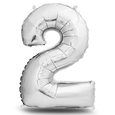 Imagen de envami® Globo de aire aluminio con número XXL, plateado, 101 cm, decoración cumpleaños, globos gigantes, para vuela helio (número 2)