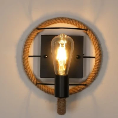 Imagen de Comely Lámpara de Pared Vintage, Retro Industrial Hierro Aplique Interior con Forma Cuerda Cáñamo, E27 Luz Montada en la para Bares, Lofts, Restaurantes, 26cm (sin Bombilla)