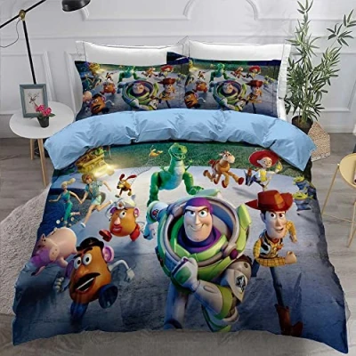 Imagen de Funda Nórdica Supersuave de 3 Piezas con Cremallera Toy Story, Juegos Cama 100% Microfibra 2 Fundas Almohada 80x80cm ((150x200cm) 90,Estilo 02)
