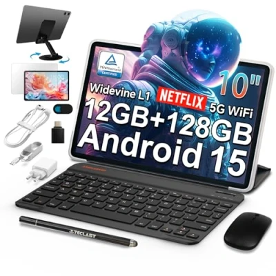 Imagen de TECLAST P30T Android 14 Tablet 10.1 Pulgadas, 12GB RAM+128GB ROM(TF 4TB), 2Ghz Octa Core T606, Widevine L1/GPS/BT5/6000mAh, con Funda+Teclado+Ratón+3.5mm Auriculares, 10 Accesorios 2024