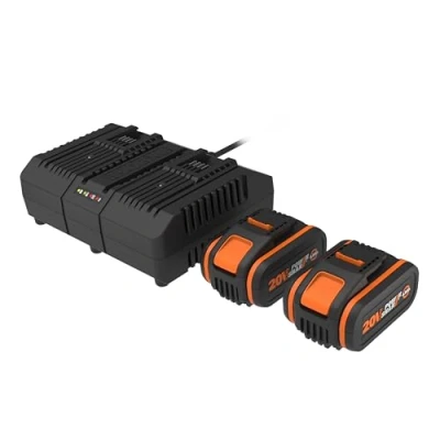 Imagen de WORX WA3611 Pack de 2 baterías y Cargador Doble (20 V, 4 Ah, con indicador Nivel Carga, Compatible Todas Las Herramientas 20 V/40 V/80 V)