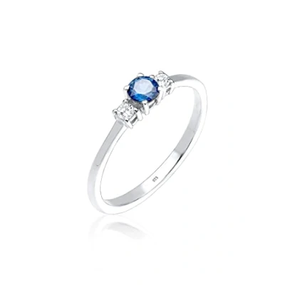 Imagen de Elli Anillos Mujeres Compromiso Clásico con Zafiro Sintético y Cristales de Zirconia en Plata Ley 925