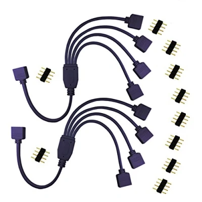 Imagen de LitaElek 2pcs Cable Divisor Tira LED RGB 1 a 4 Cinta Pines Y Splitter Banda Distribución Strip para 5050 3528 2835 Strip, 30cm, Negro