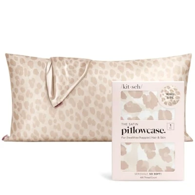 Imagen de Kitsch Funda de Almohada refrescante 100% satén con Cremallera, más Suave Que la Seda, Ideal para el Cabello y Piel (King, 1 Paquete, Leopardo)