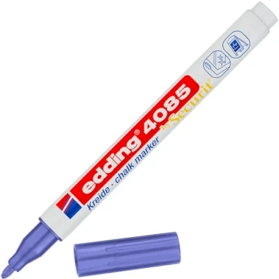 Imagen de edding 4085 marcador de tiza violeta metálico 1 rotulador punta redonda 2 mm rotuladores para cristal borrables pizarras, vidrio y espejos líquida cobertura opaca