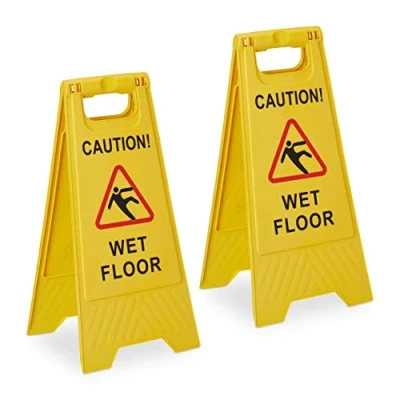 Imagen de Relaxdays Cartel Suelo Mojado en Inglés, Caution Wet Floor, Set 2, Plegable, Escrito Ambos Lados, Plástico, Amarillo, 59 x 29 23 cm