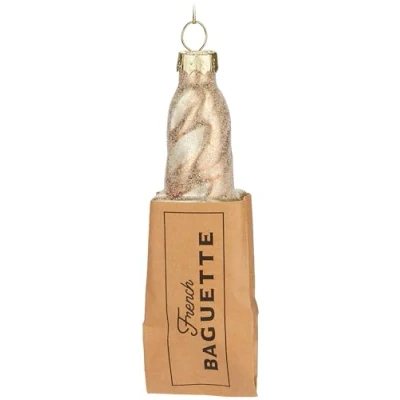 Imagen de BRUBAKER Baguette Francesa Bola de Navidad cristal pintada a mano árbol 13 cm Pan francés Decoración navideña Francia