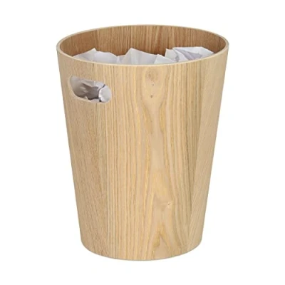 Imagen de Relaxdays Papelera Oficina Madera, Cubo Basura Dormitorio, Bote Residuos Escritorio, sin Tapa, 28 x 23 cm, Natural