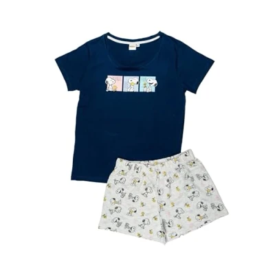 Imagen de United Labels The Peanuts Snoopy Pijama para Mujer Conjunto de Manga Corta con Pantalones Cortos Azul/Gris (DE/NL/SE/PL, Alfanumérico, S, Regular, Azul/Gris), azul y gris