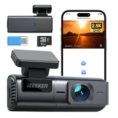 Imagen de iZEEKER 2.5K Dashcam WiFi Dash Camera para Coches, Mini Cámara Coche 1440P Front con App, Tarjeta 32GB Gratis, Visión Nocturna, WDR, G Sensor, Grabación en Bucle, Soporta Modo Parking 24H