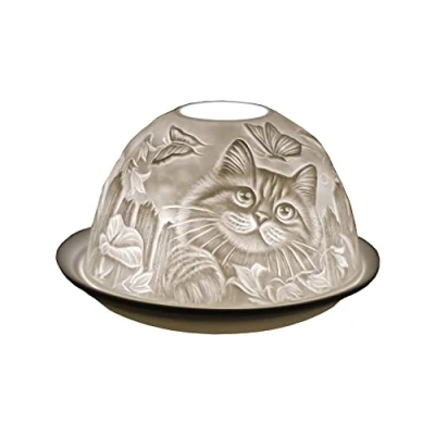 Imagen de Cello Portavelas de porcelana para gatos, color blanco, 12 x 8 cm, regalo los amantes gatos