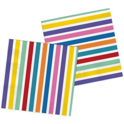 Imagen de Folat 61926 Vajilla de Fiesta Servilletas 33cmx33cm 20 piezas Rayas Color Pop papel para Cumpleanos, infantil, Despedida Soltera, Compromiso, Boda, Aniversario