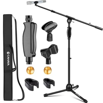Imagen de CAHAYA Soporte de micrófono con mango metal: trípode 3 en 1 doble uso bolsillo y clips micrófono, altura ajustable para reuniones escenario, lenguaje vivo CY0362