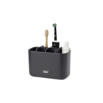 Imagen de Joseph Easy Store Soporte Porta Cepillo y Pasta de Dientes, Compatible con Cepillos Eléctricos Tradicionales, 6 Compartimentos, Almacenamiento Baño Desmontable, Negro Mate