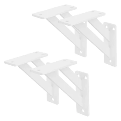 Imagen de ML Design Set de 4x Soporte Estante 120x120mm Blanco Aluminio Estilo Industrial Forma Escuadra Triángulo para Estantería Pared apto Balda, Repisa Flotante y Proyectos DIY Bricolaje
