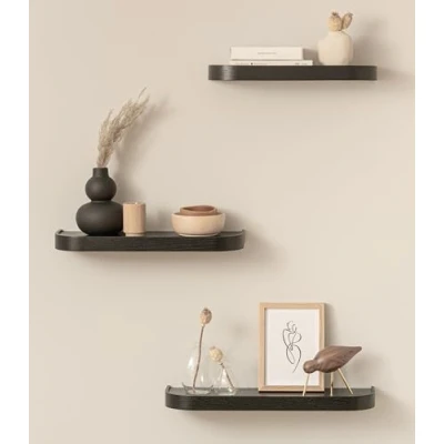 Imagen de Kazai.® Estantería Pared Set &#039;Neva&#039; 3 Baldas Flotantes en Chapa de Madera Natural Estante para Decoración y Almacenamiento Baño, Cocina, Sala, Dormitorio Más Roble, Negro