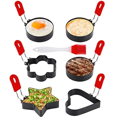 Imagen de Molde de Anillo Huevo,Guador 6pcs para Tortilla Acero Inoxidable Anillos Huevo Antiadherentes Aro Huevos Fritos con Asas Silicona