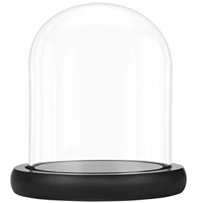 Imagen de Belle Vous Urna Cristal Domo Campana con Base de Madera Negra 17 cm Decorativa Transparente Centro Mesa para Luces Hada Fanal Antigüedades