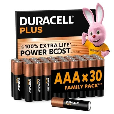 Imagen de DURACELL Plus Pilas AAA (Paquete de 30) alcalinas 1,5 Vhasta un 150% duración Extra con Activos Power BoostFiabilidad para Dispositivos cotidianosEnvase 0% plásticoLR03 MN2400