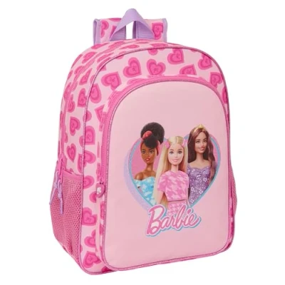 Imagen de Safta BARBIE LOVE Mochila Escolar Niño, Infantil, Adaptable a Carro, Ideal para Niños en Edad Escolar, Cómoda y Versátil, Calidad Resistencia, 33x14x42 cm, Color Rosa