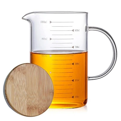 Imagen de TAMUME 1000ml Vaso de Vidrio para Hornear, con Tapa Bambú, Jarra Medir la Cocina (1000ml)