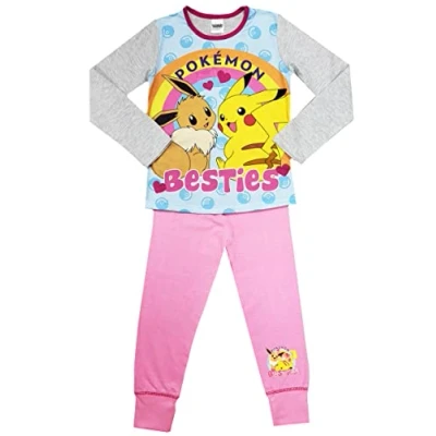 Imagen de Pokémon Pijamas niñas, Ropa de Dormir con Personajes Jugador, Juego 2 Piezas, Rosa/Gris, Edad 7 a 8 años