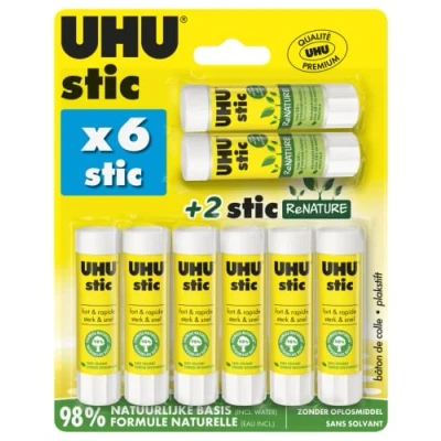Imagen de UHU Stic Palitos de pegamento sin disolventes, blanco, lote 6 stics 8,2 g Plus 2 Renature