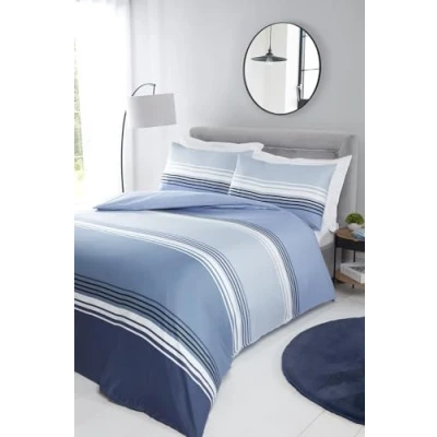 Imagen de Rapport Home Chicago Juego de Funda edredón Microfibra tamaño Kingize a Rayas Azules, no Necesita Planchado, Ropa Cama 180
