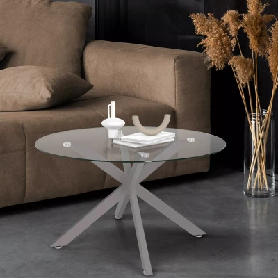 Imagen de IDMarket Mesa baja redonda Alix pie araña 70 cm, bandeja de cristal, acero, efecto cromado