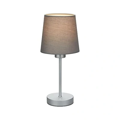 Imagen de BRILONER lámpara de mesa, mesita noche, escritorio, 1 x E14, incluye interruptor cable, pantalla tela, gris plata, 100 314 mm (diámetro altura).