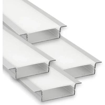 Imagen de Jandei Pack 4 Perfiles de Aluminio Gris 1 Metro para Instalación Empotrada Tiras LED, Canal Luces Led con Difusor Semitransparente. Incluye Tapas y Clips Montaje (37,4mm x 11,7mm 1m)