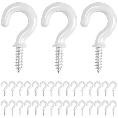 Imagen de Drado 30pcs Ganchos de Techo, Tornillo Copa Recubiertos Plástico para Uso en Interiores y Exteriores 1/2&#039;&#039; Blanco
