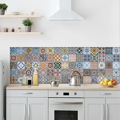 Imagen de Panel protector antisalpicaduras cocina adhesivo de pared azulejos Sevilla 260 x 60 cm 100% made in Italy con tinta no tòxica, ignìfuga y resistente al agua