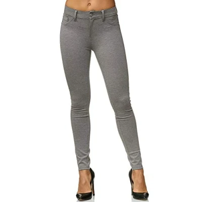 Imagen de Elara Pantalón Elástico de Mujer Skinny Fit Jegging Chunkyrayan Gris Claro Oscuro H01 21 Light Grey 42 (XL)